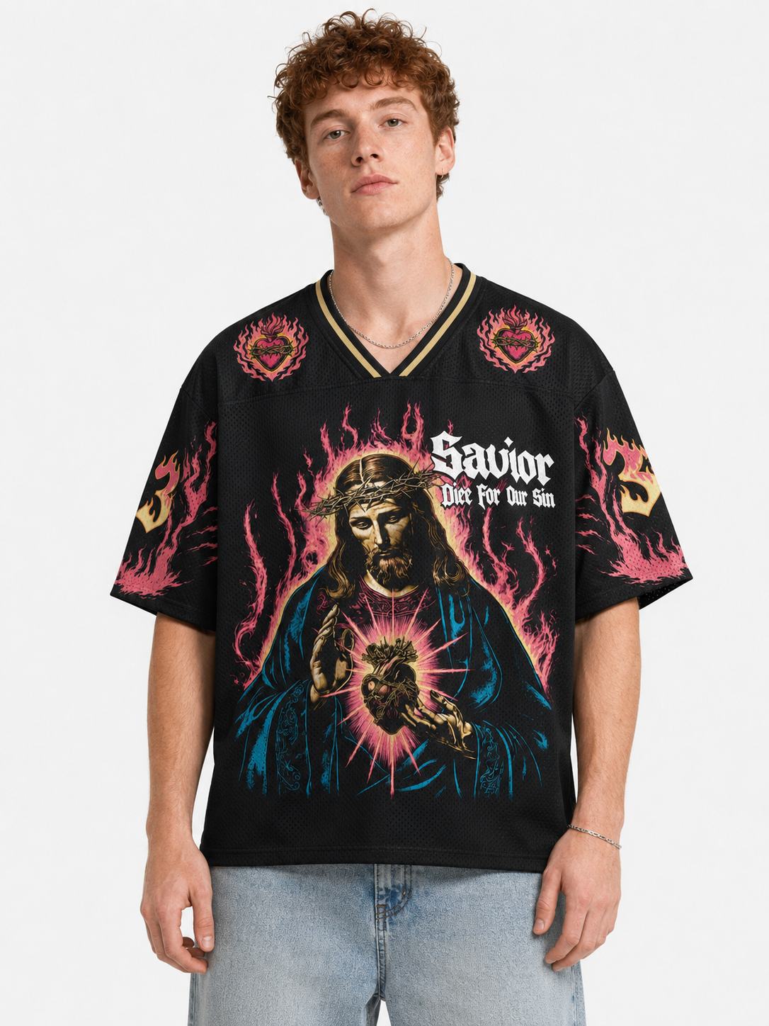 Flame Heart Graphic Mesh Jersey