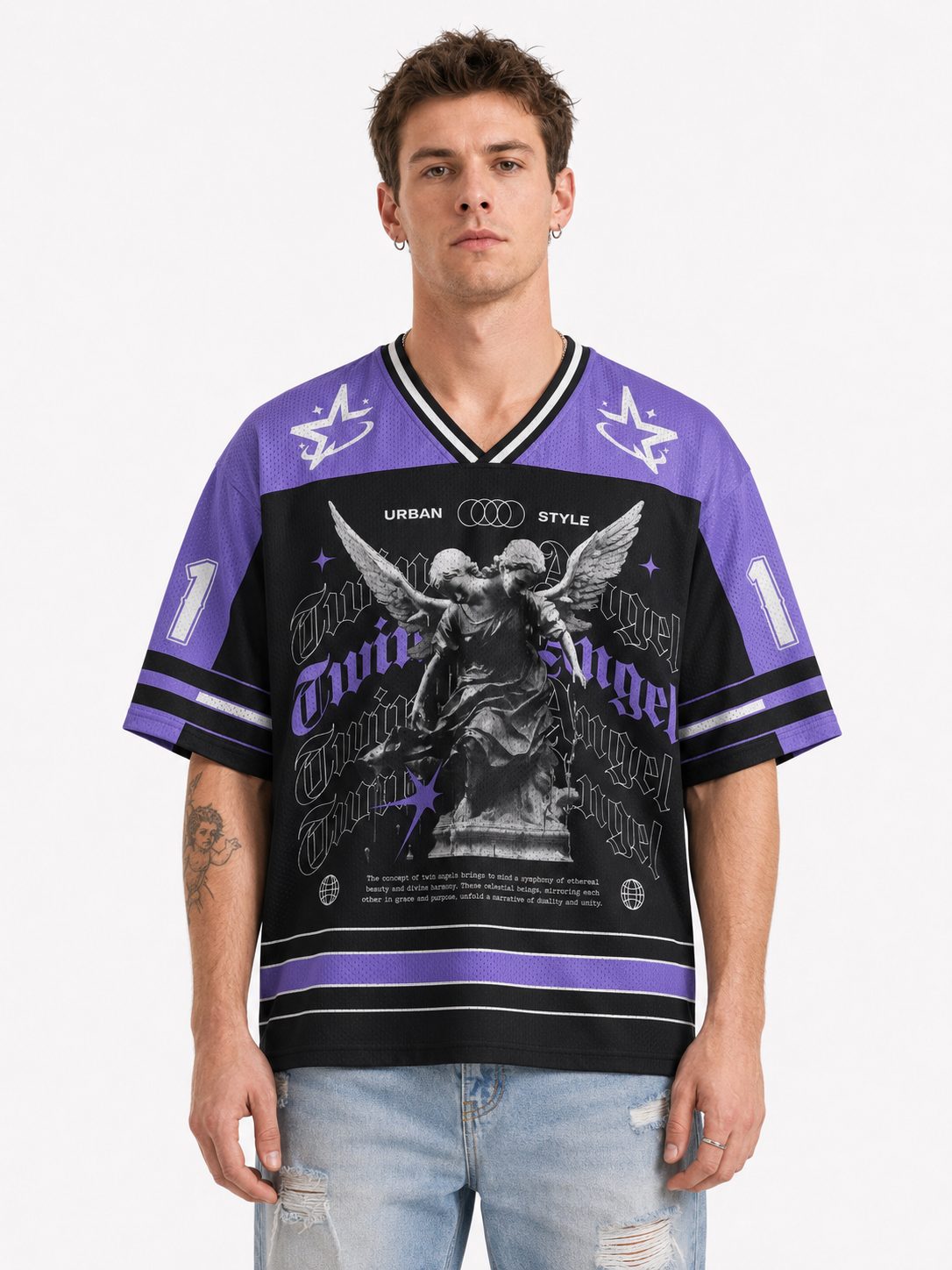 Twin Angels Graphic Mesh Jersey