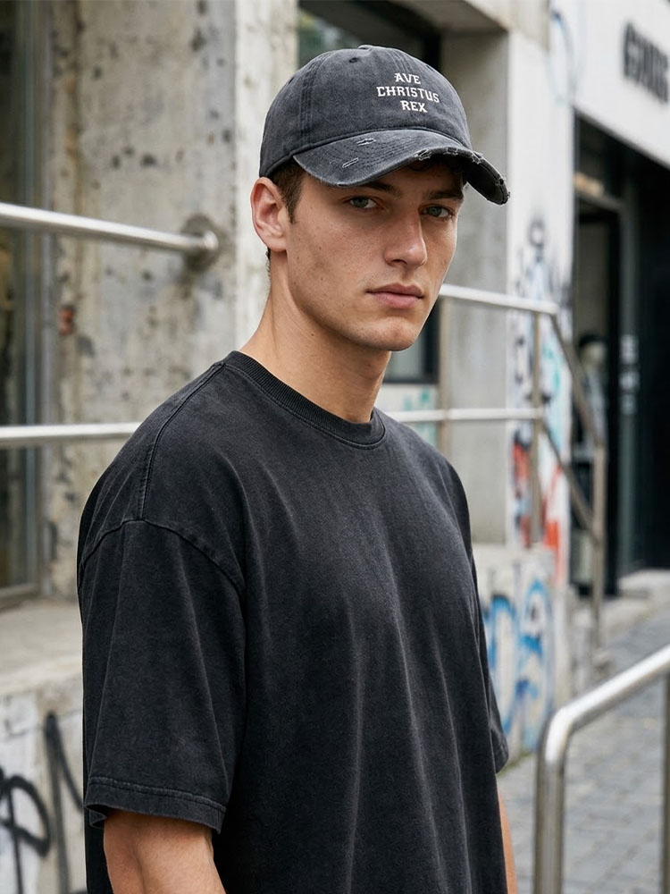 Gothic Script Vintage Washed Distressed Cap