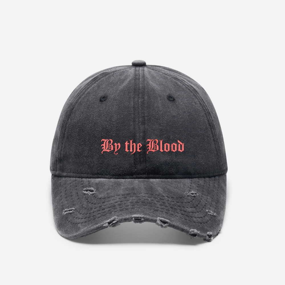 Red Gothic Script Vintage Washed Distressed Cap