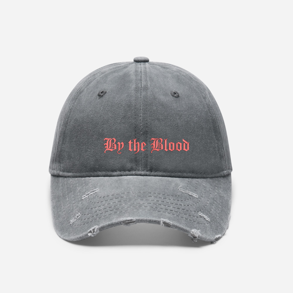 Red Gothic Script Vintage Washed Distressed Cap