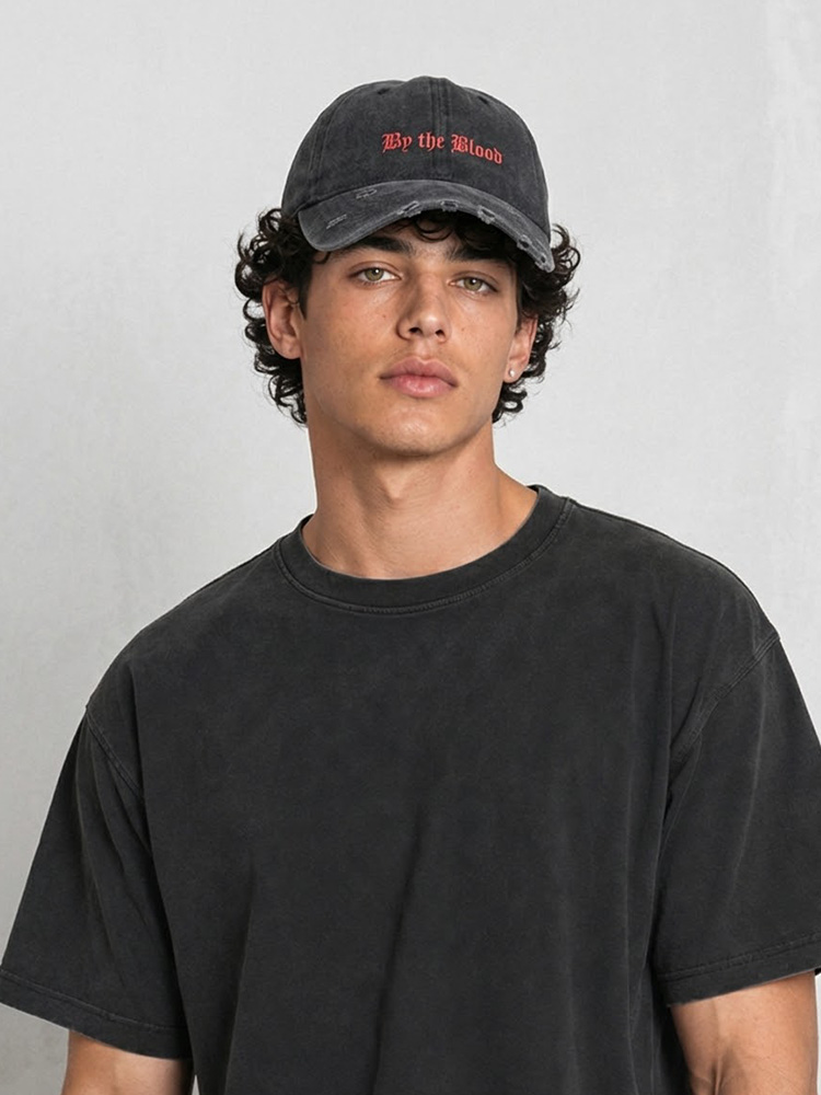 Red Gothic Script Vintage Washed Distressed Cap