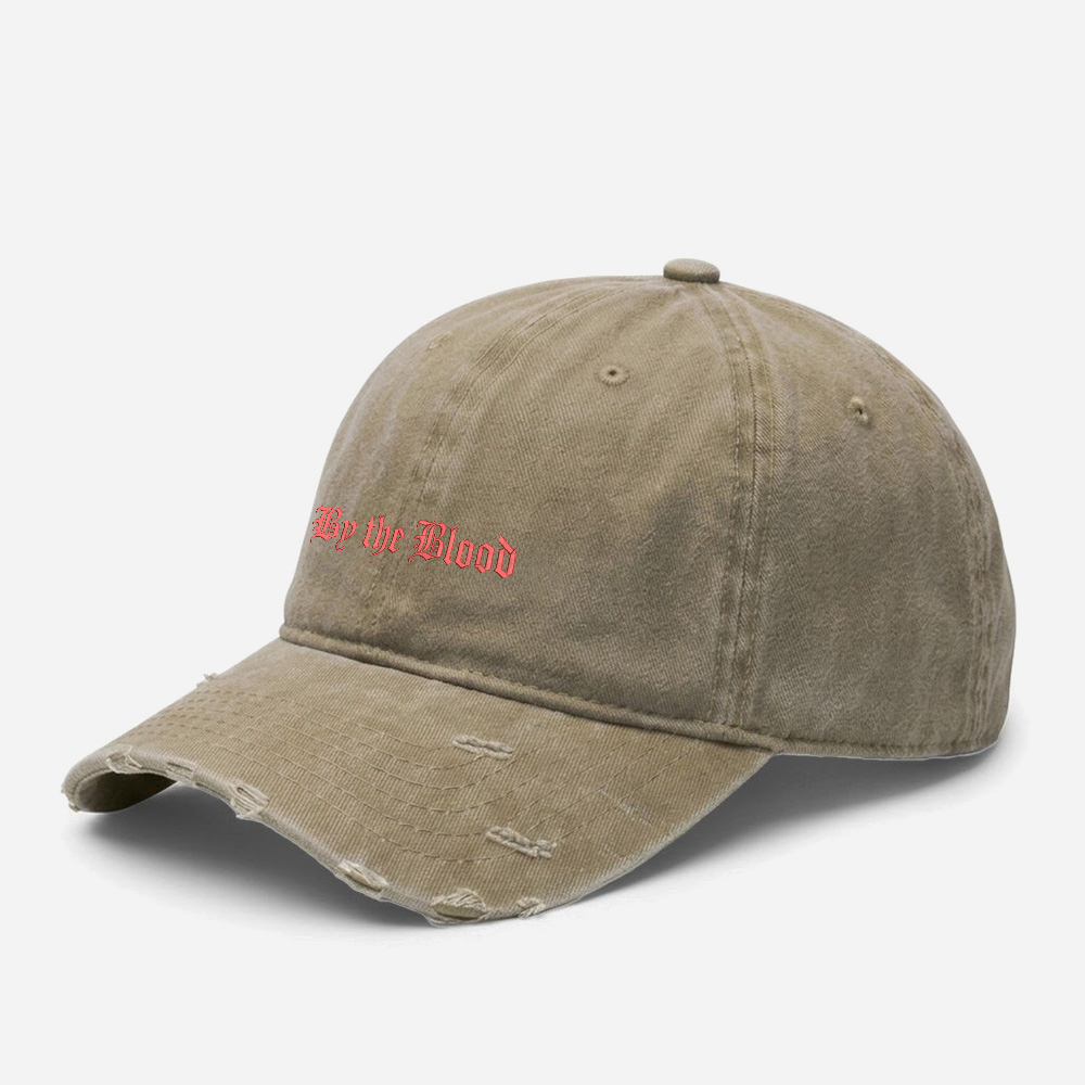 Red Gothic Script Vintage Washed Distressed Cap