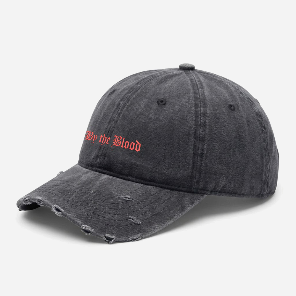 Red Gothic Script Vintage Washed Distressed Cap