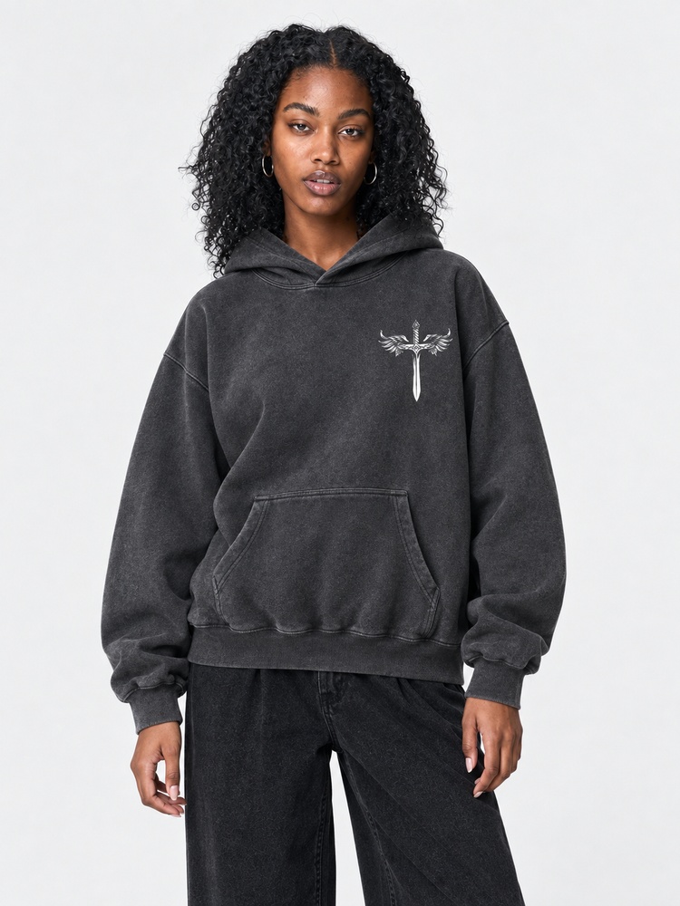 Angel Graphic Vintage Washed Hoodie