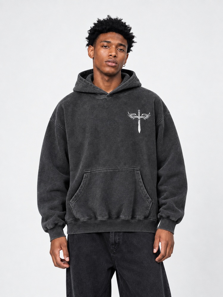 Angel Graphic Vintage Washed Hoodie