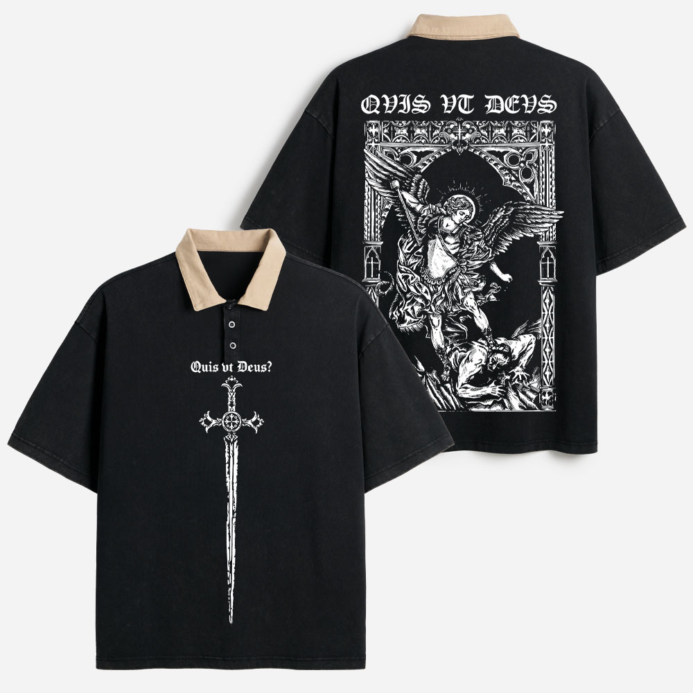 Angel Graphic Vintage Washed Polo Shirts