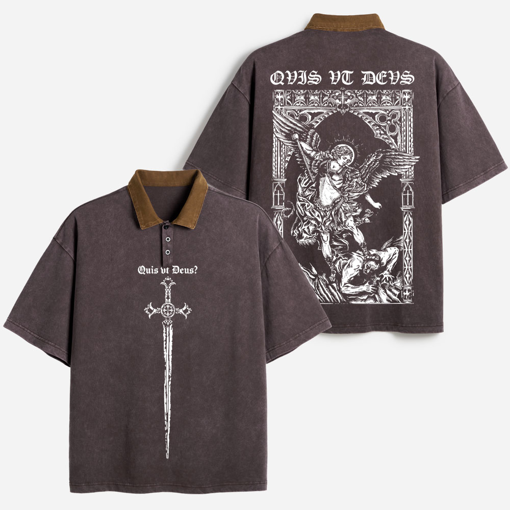 Angel Graphic Vintage Washed Polo Shirts