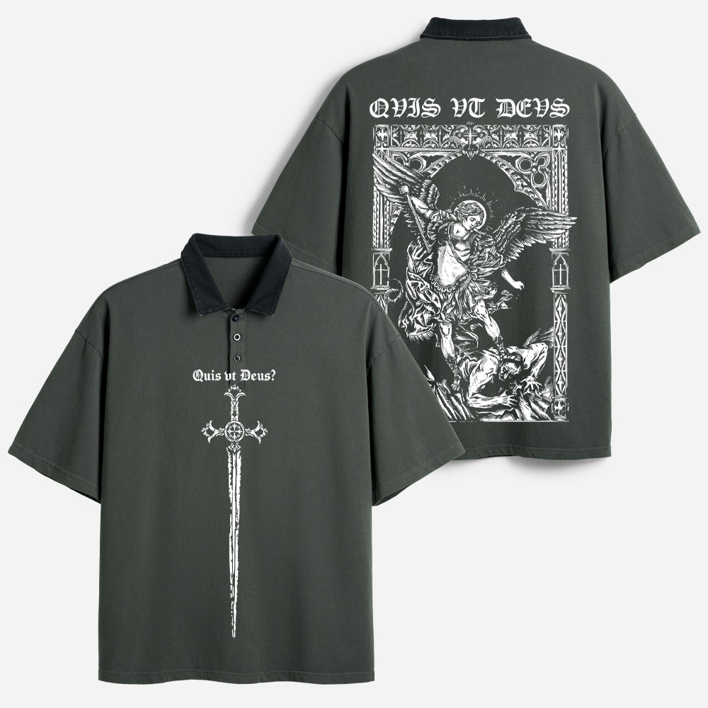 Angel Graphic Vintage Washed Polo Shirts