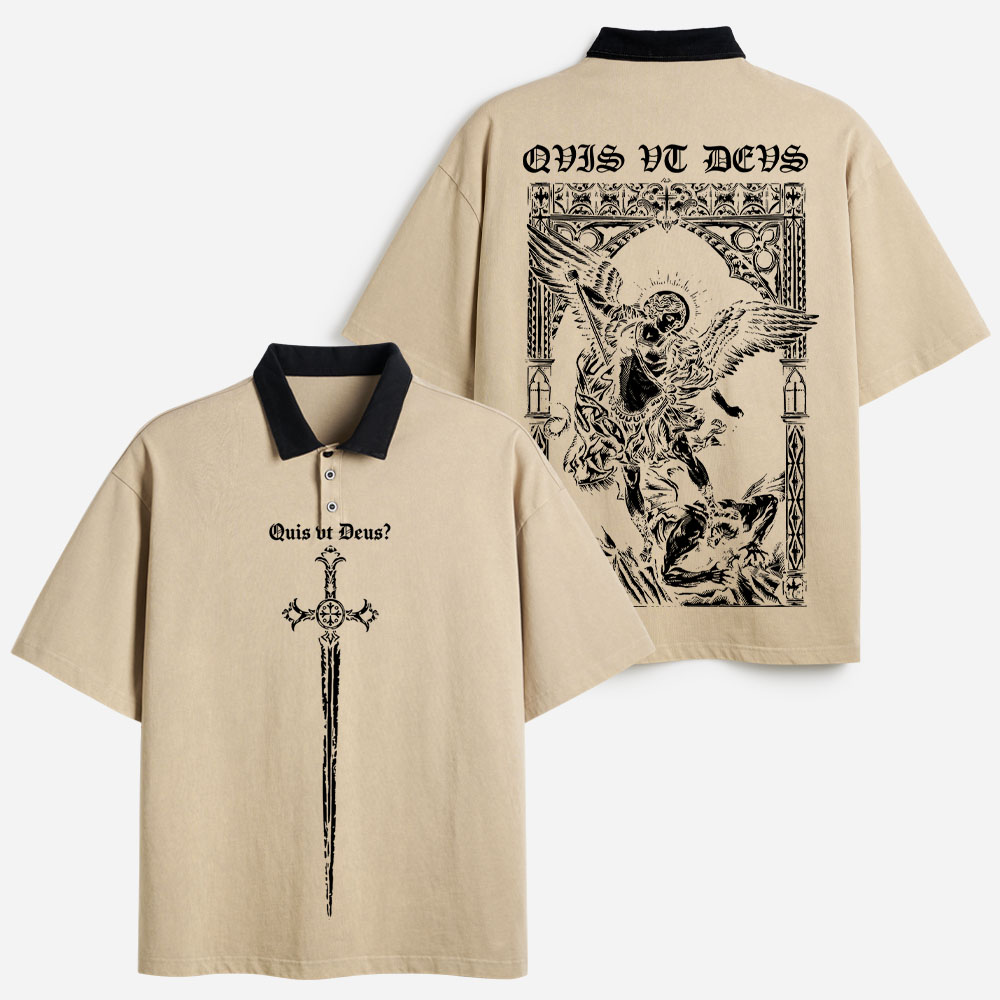 Angel Graphic Vintage Washed Polo Shirts