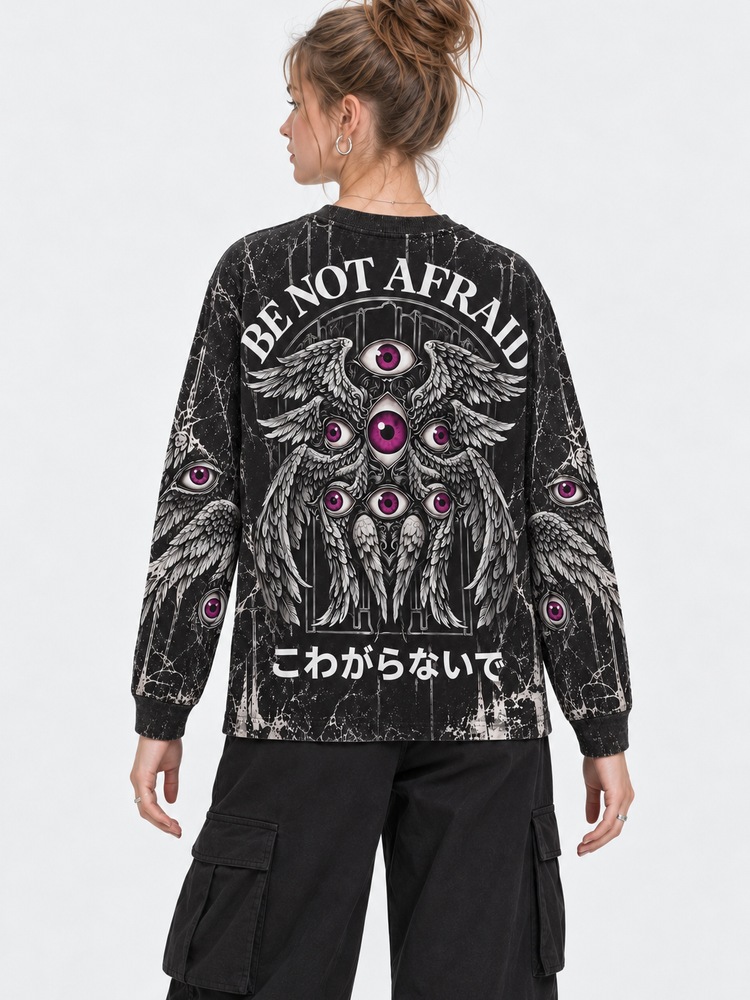 Fearless Eye Wings Eco Oversized Long-Sleeve Graphic Tees · GRS Certified