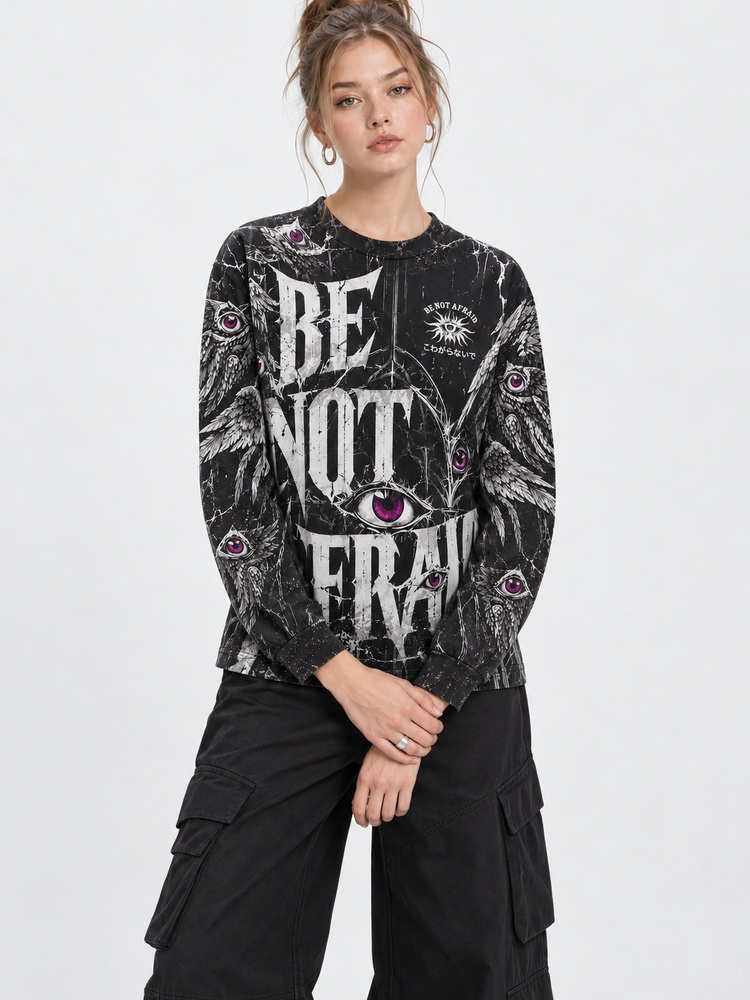 Fearless Eye Wings Eco Oversized Long-Sleeve Graphic Tees · GRS Certified