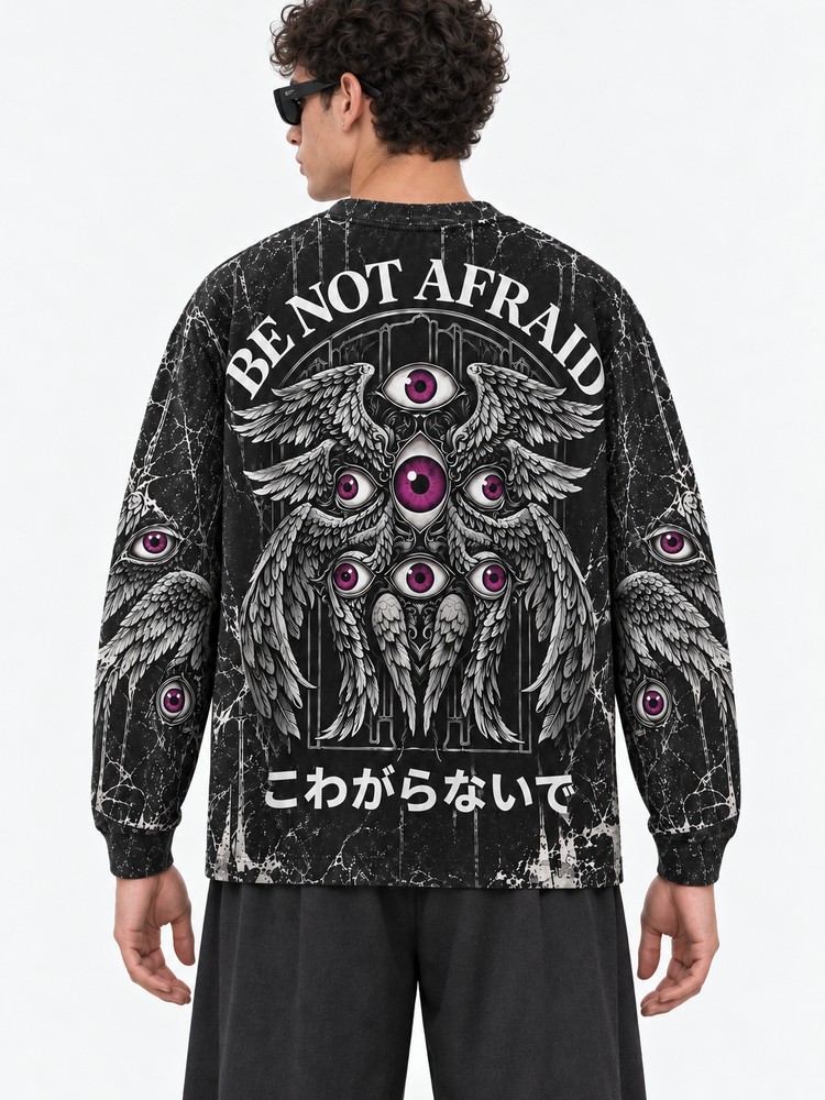Fearless Eye Wings Eco Oversized Long-Sleeve Graphic Tees · GRS Certified