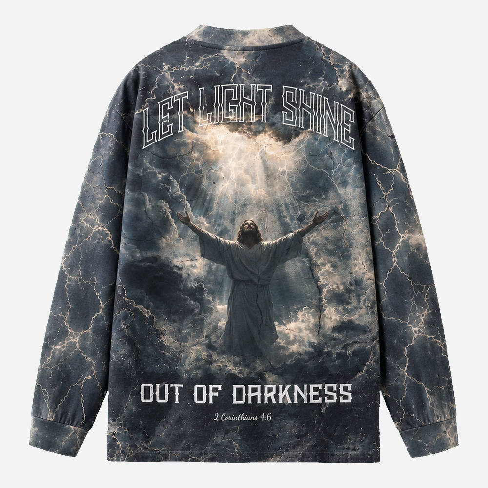 Let Light Shine Out Of Darkness Eco Oversized Long-Sleeve Graphic Tees · GRS Certified