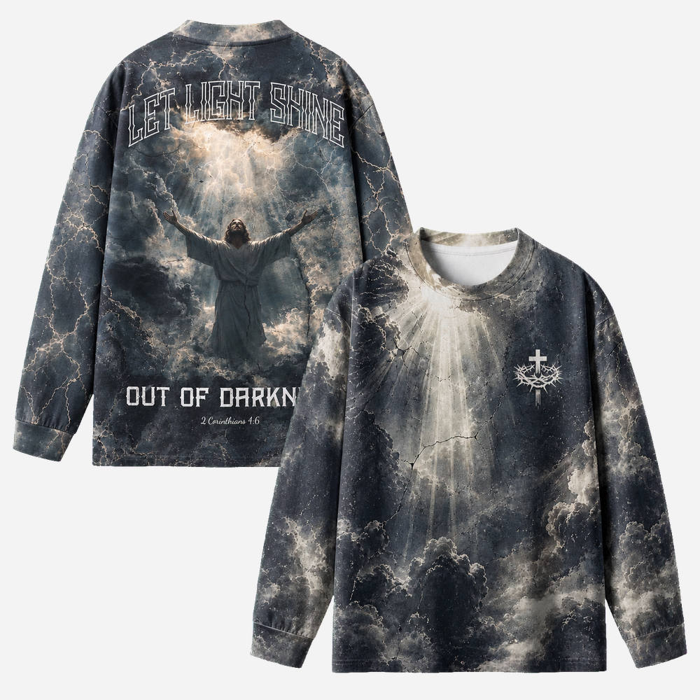 Let Light Shine Out Of Darkness Eco Oversized Long-Sleeve Graphic Tees · GRS Certified