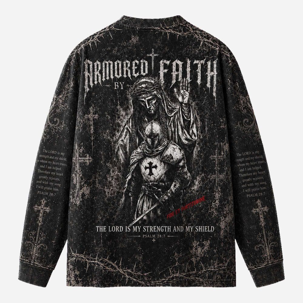 Shield Knight Eco Oversized Long-Sleeve Graphic Tees · GRS Certified