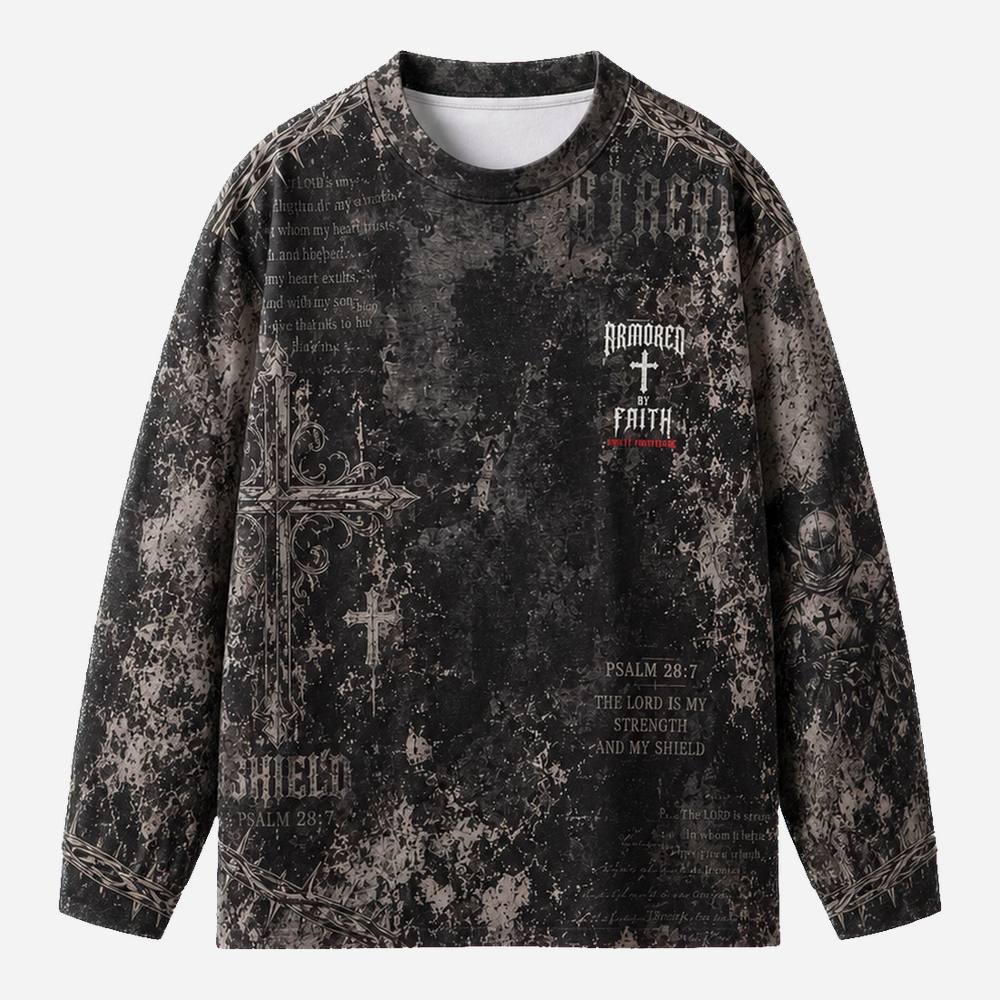 Shield Knight Eco Oversized Long-Sleeve Graphic Tees · GRS Certified