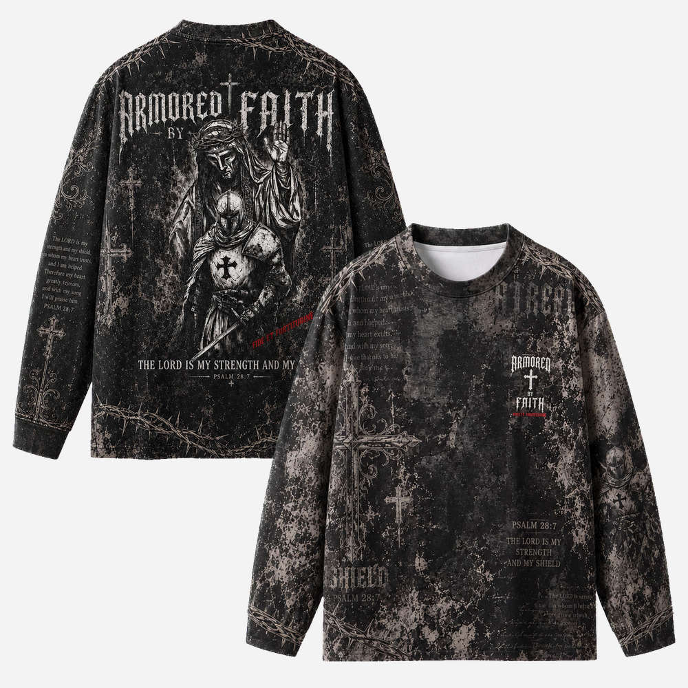 Shield Knight Eco Oversized Long-Sleeve Graphic Tees · GRS Certified
