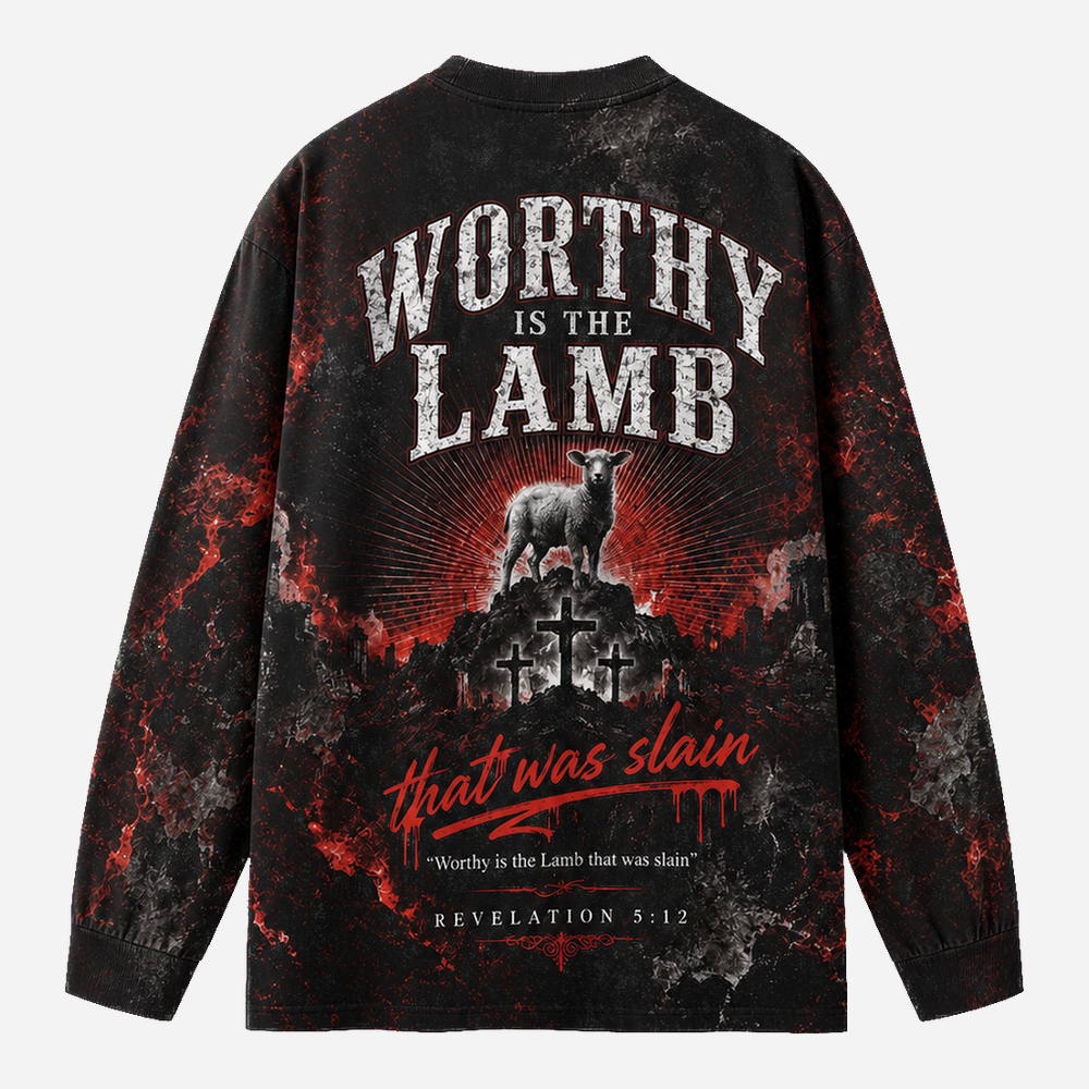 Lamb Crest Eco Oversized Long-Sleeve Graphic Tees · GRS Certified