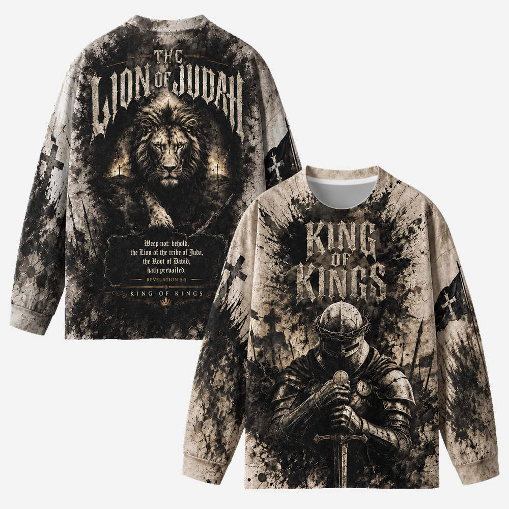 Crowned Lion Eco Oversized Long-Sleeve Graphic Tees · GRS Certified