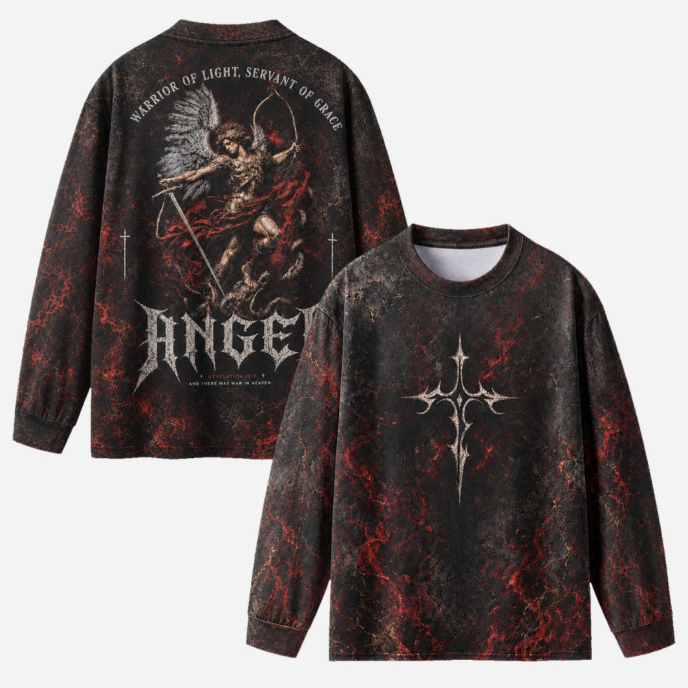 Angel Warrior Eco Oversized Long-Sleeve Graphic Tees · GRS Certified