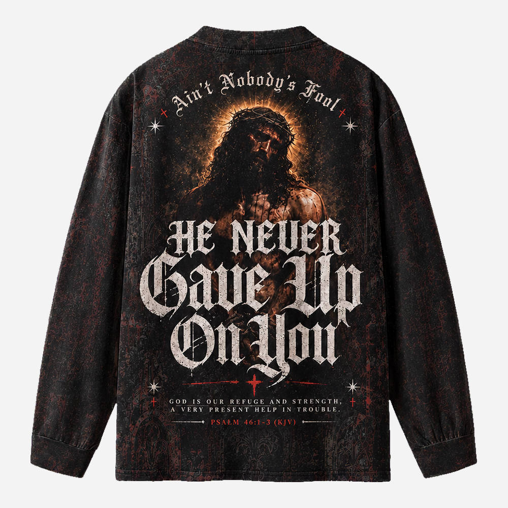 Never Gave Up Eco Oversized Long-Sleeve Graphic Tees · GRS Certified