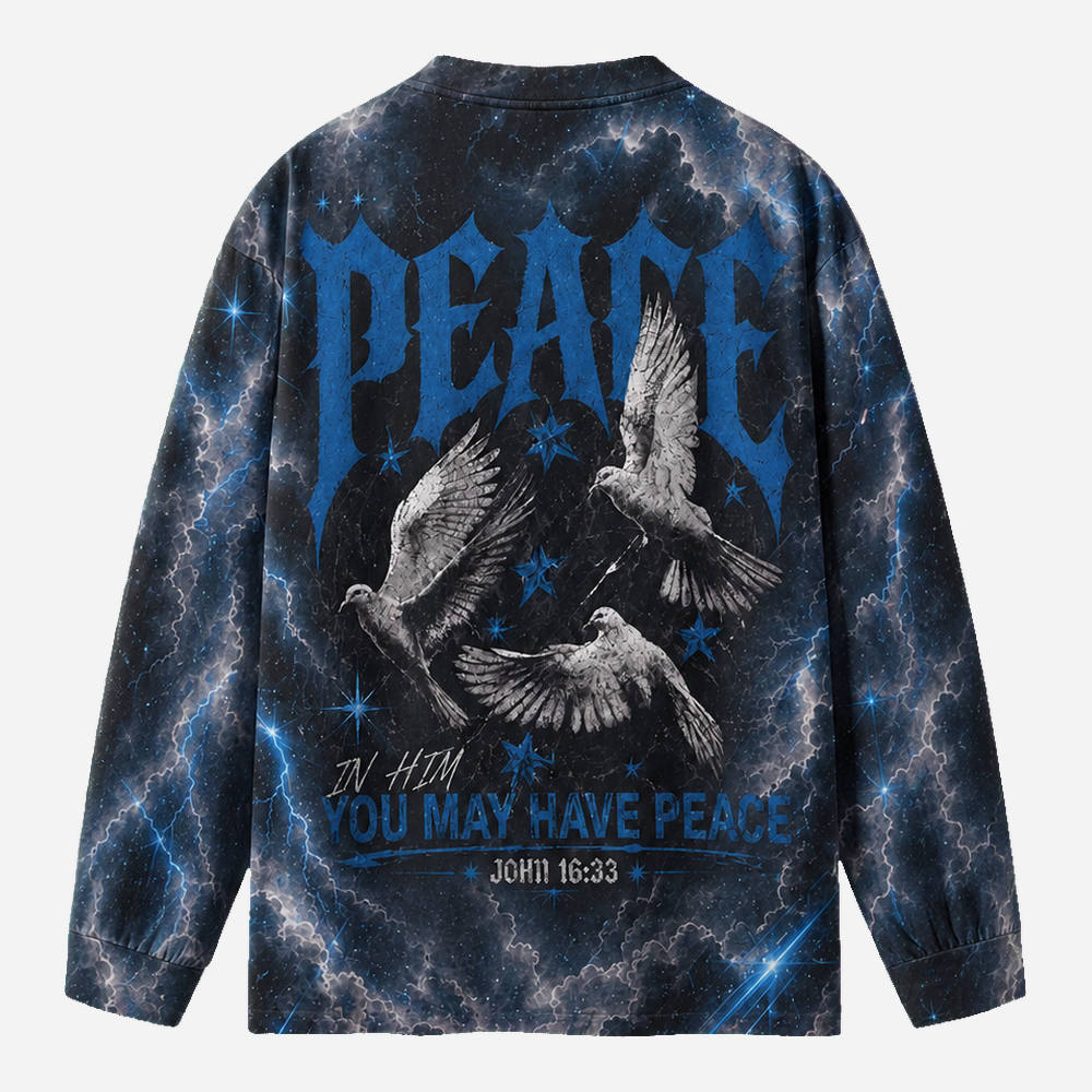 Blue Peace Eco Oversized Long-Sleeve Graphic Tees · GRS Certified