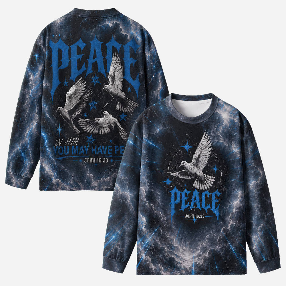Blue Peace Eco Oversized Long-Sleeve Graphic Tees · GRS Certified