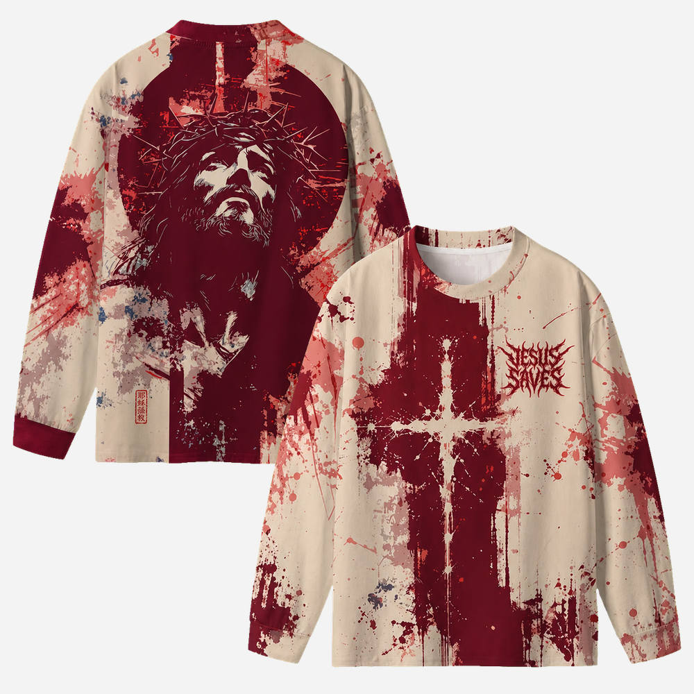 Blood Cross Eco Oversized Long-Sleeve Graphic Tees · GRS Certified