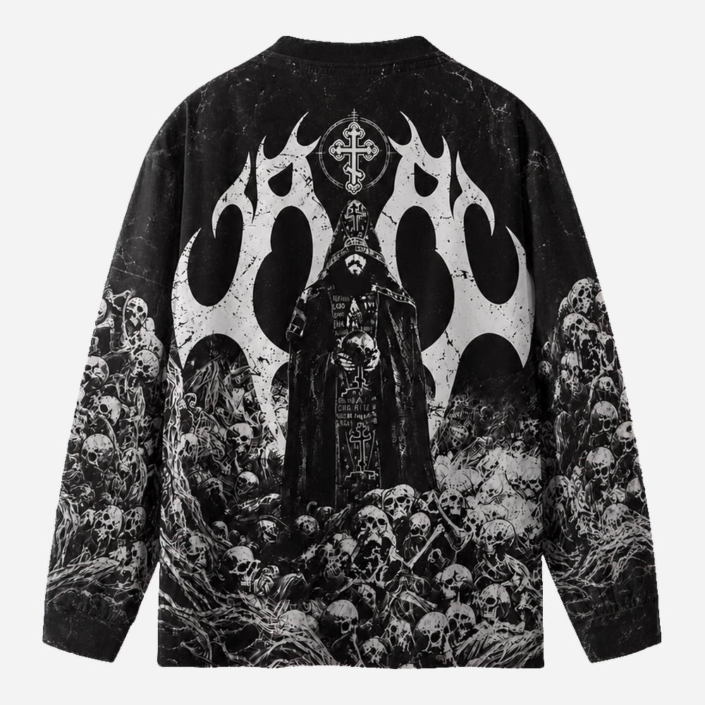Skull Relic Eco Oversized Long-Sleeve Graphic Tees · GRS Certified