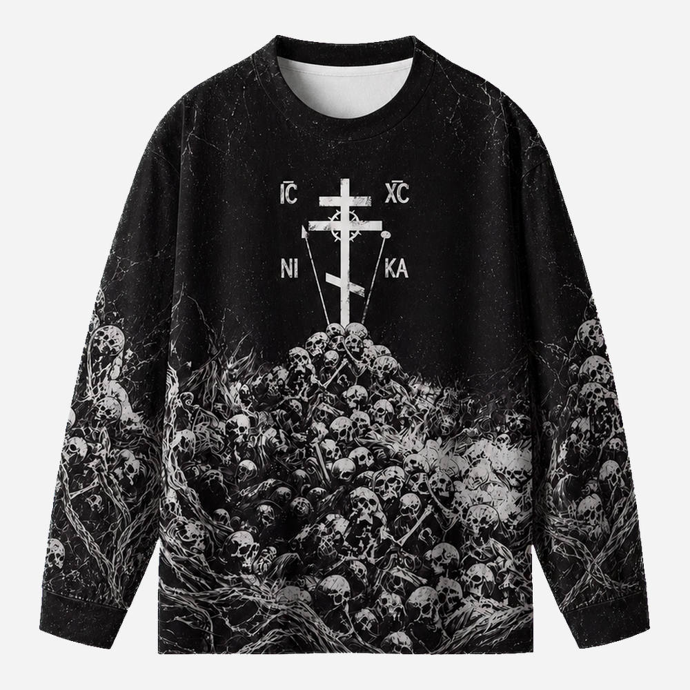 Skull Relic Eco Oversized Long-Sleeve Graphic Tees · GRS Certified