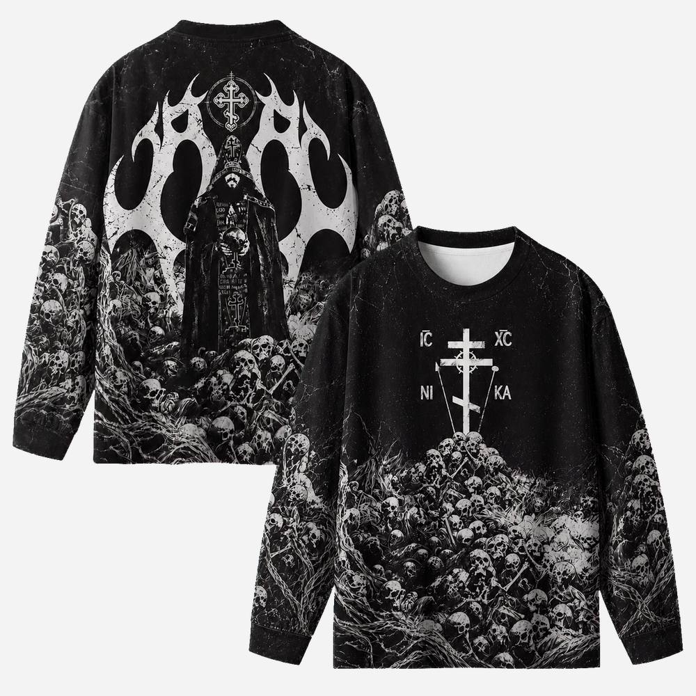 Skull Relic Eco Oversized Long-Sleeve Graphic Tees · GRS Certified