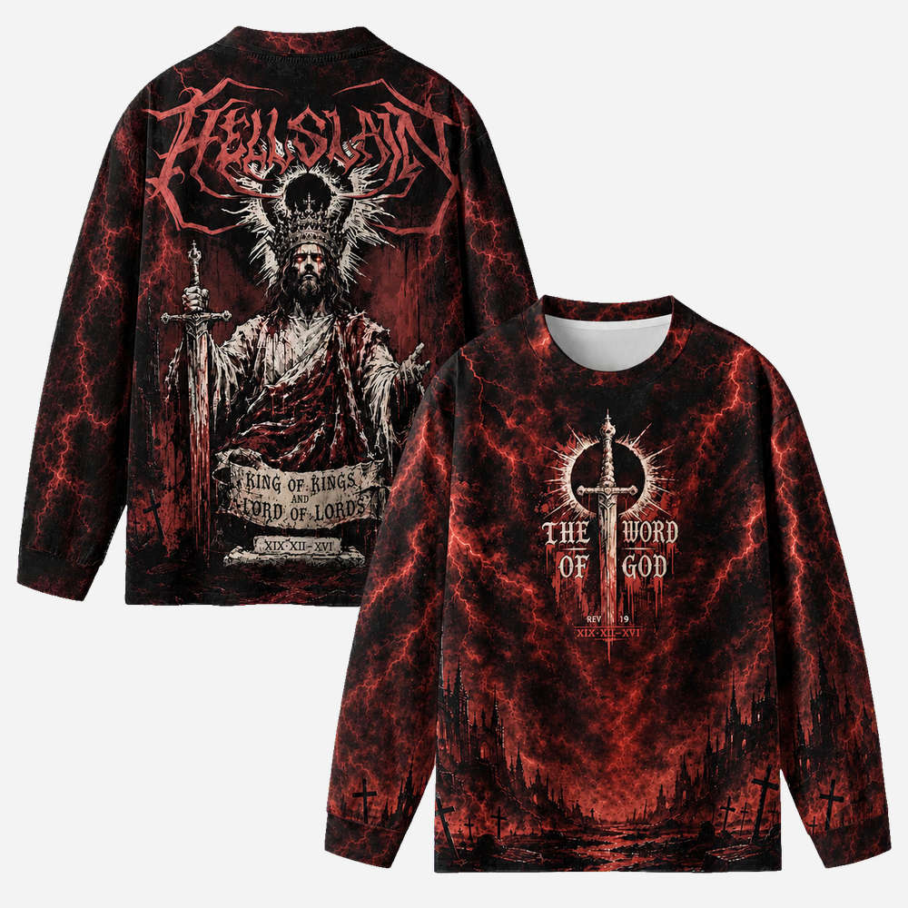 Crimson Judgment Eco Oversized Long-Sleeve Graphic Tees · GRS Certified