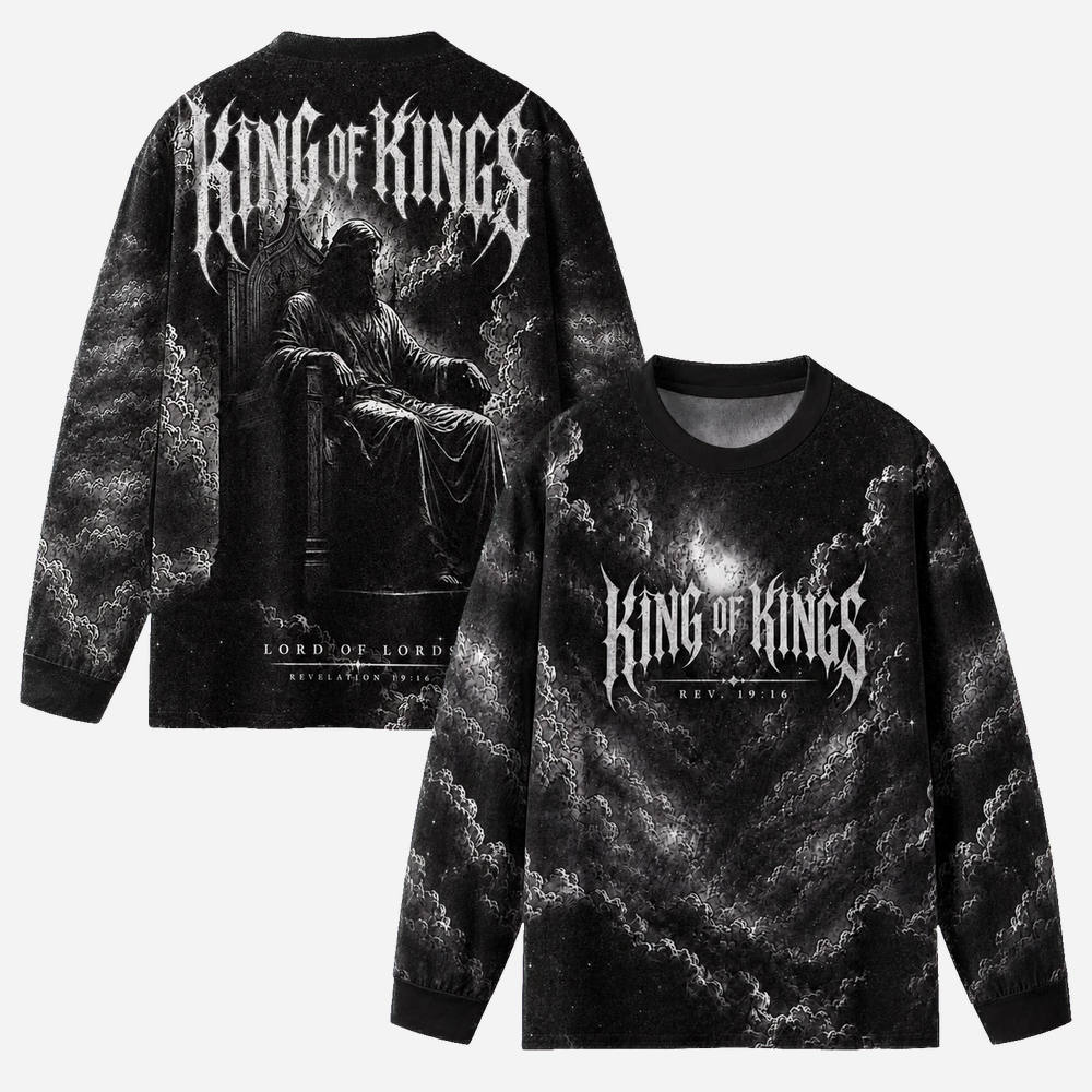 Throned Majesty Eco Oversized Long-Sleeve Graphic Tees · GRS Certified