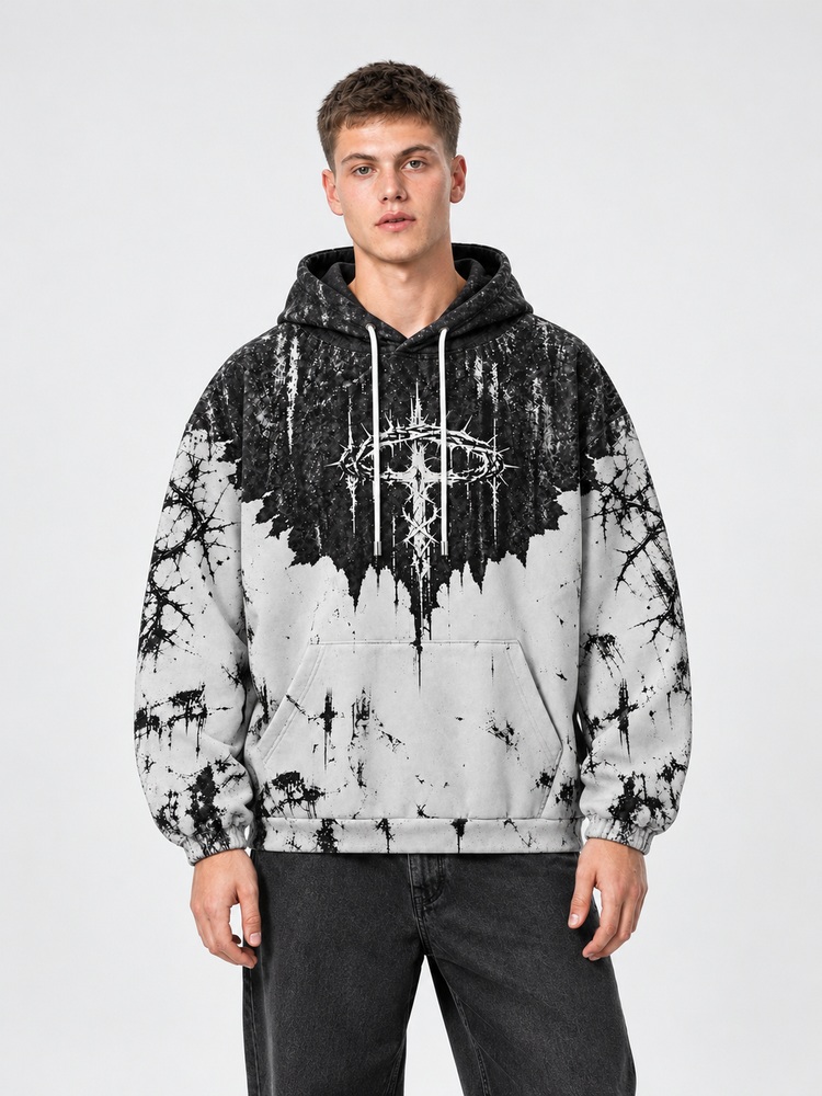 Monochrome Thorn Portrait All Over Print Scuba Hoodie