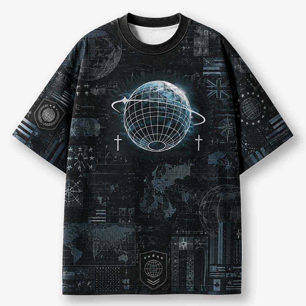 Blazing Aegis Faithbound Emblem Eco Oversized Graphic Tees · GRS Certified