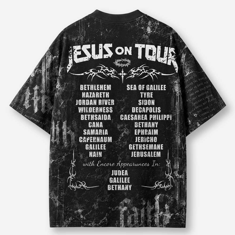 Tour List Eco Oversized Graphic Tees · GRS Certified
