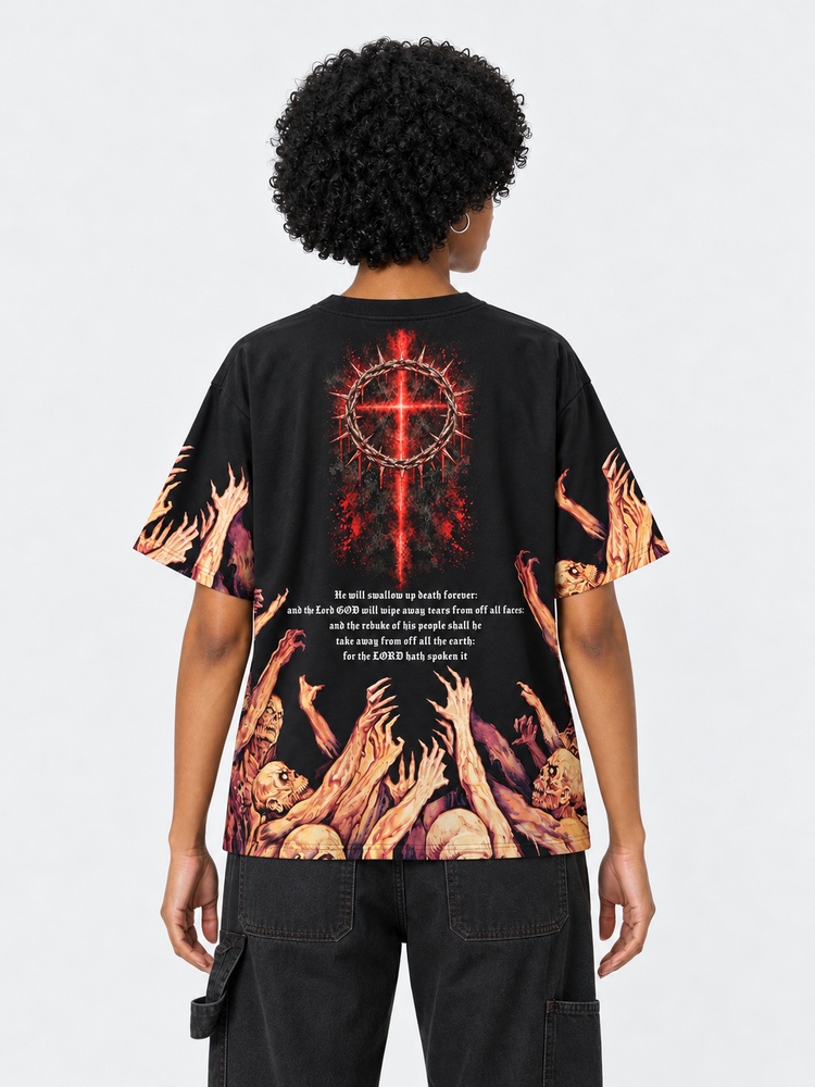 Crimson Inferno Eco Oversized Graphic Tees · GRS Certified