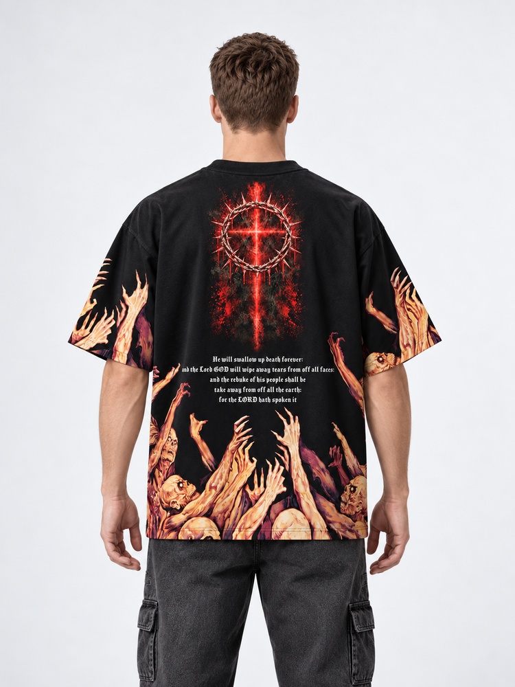 Crimson Inferno Eco Oversized Graphic Tees · GRS Certified