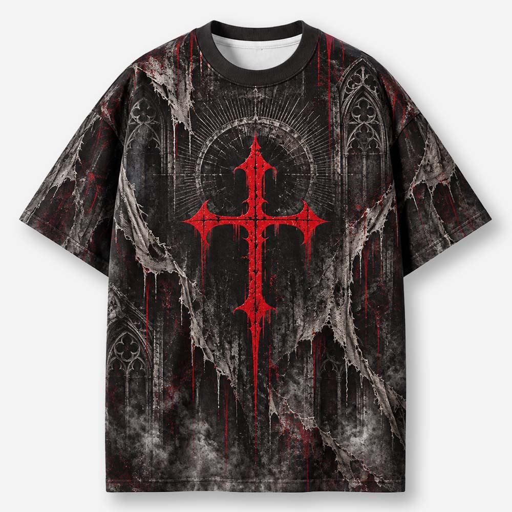 Crimson Descent Eco Oversized Graphic Tees · GRS Certified