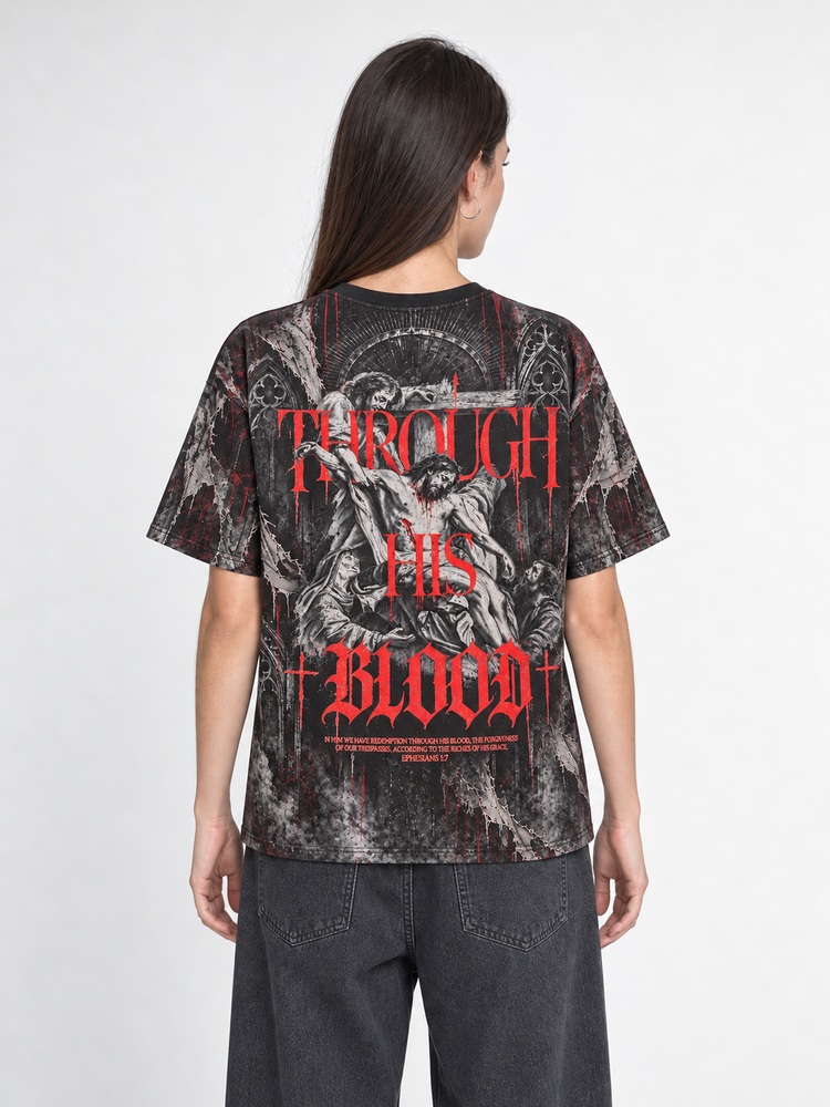 Crimson Descent Eco Oversized Graphic Tees · GRS Certified