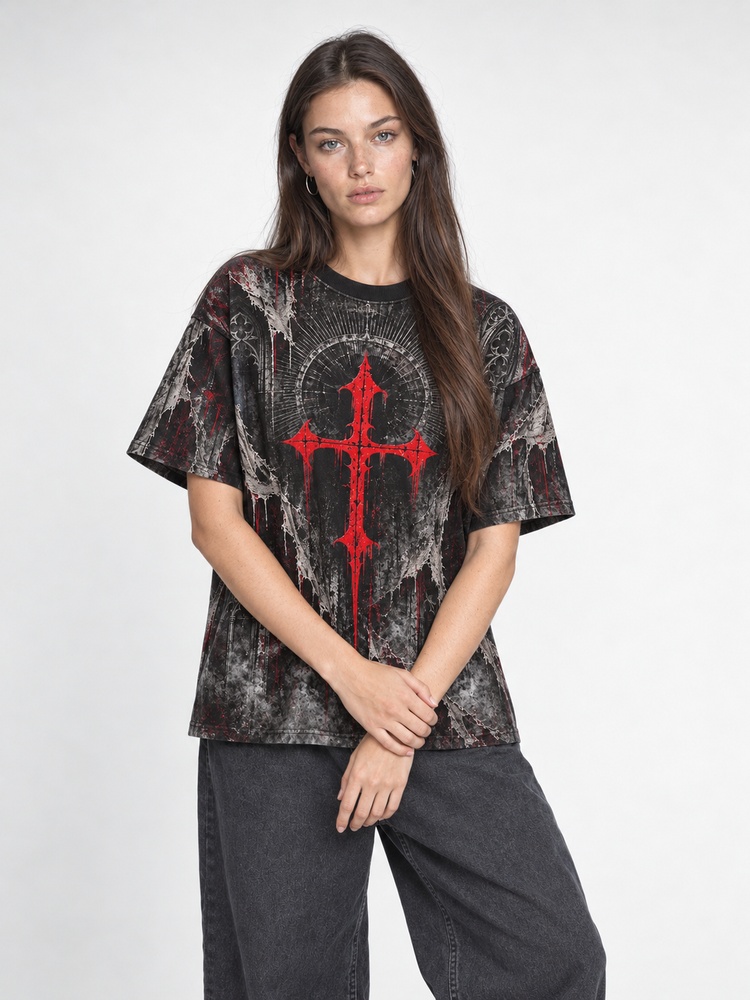 Crimson Descent Eco Oversized Graphic Tees · GRS Certified