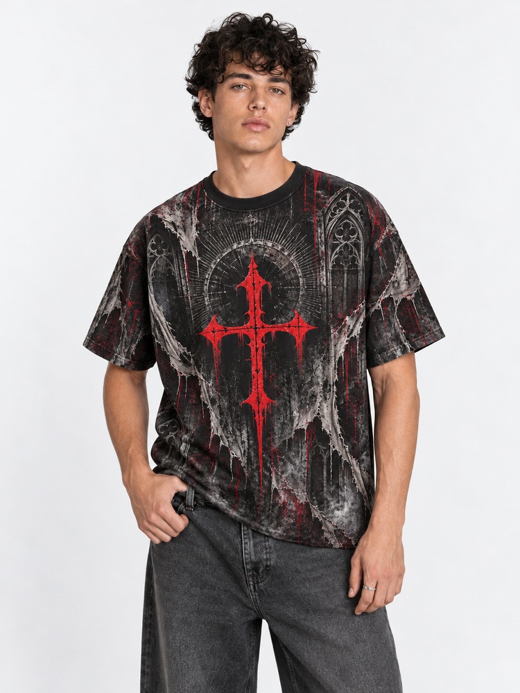 Crimson Descent Eco Oversized Graphic Tees · GRS Certified