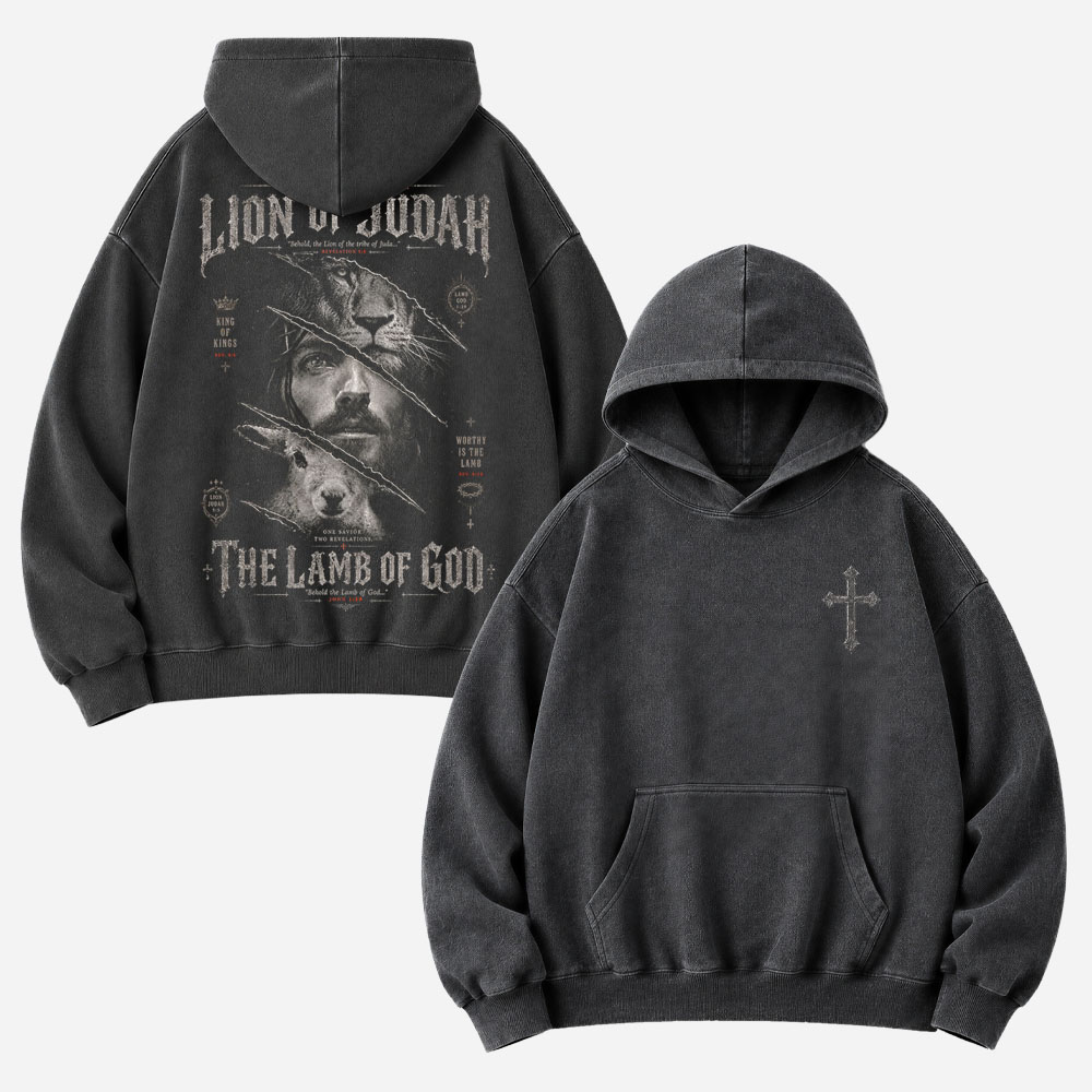 Lion Lamb Emblem Vintage Washed Hoodie