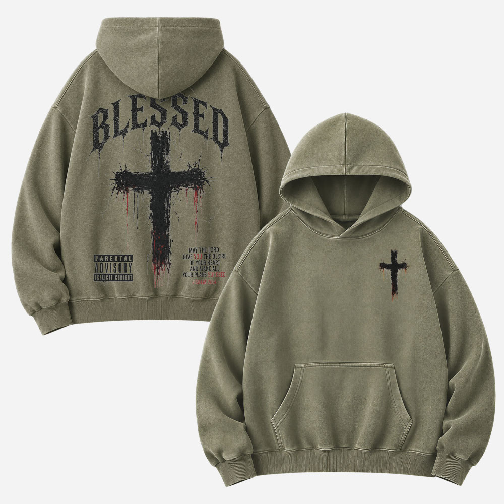 Blessed Cross Vintage Washed Hoodie