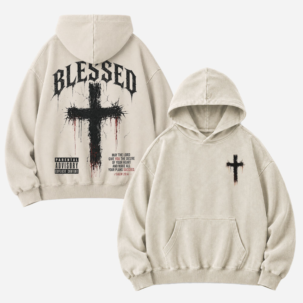 Blessed Cross Vintage Washed Hoodie