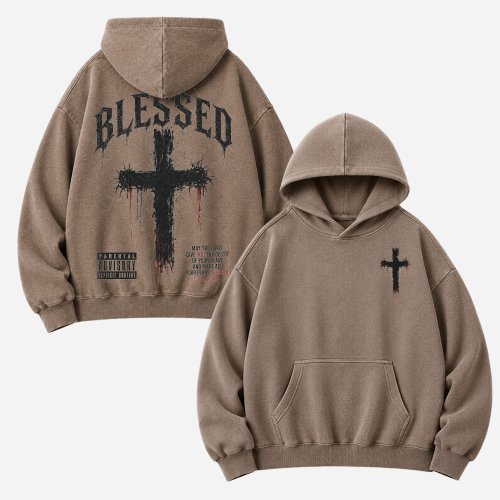 Blessed Cross Vintage Washed Hoodie