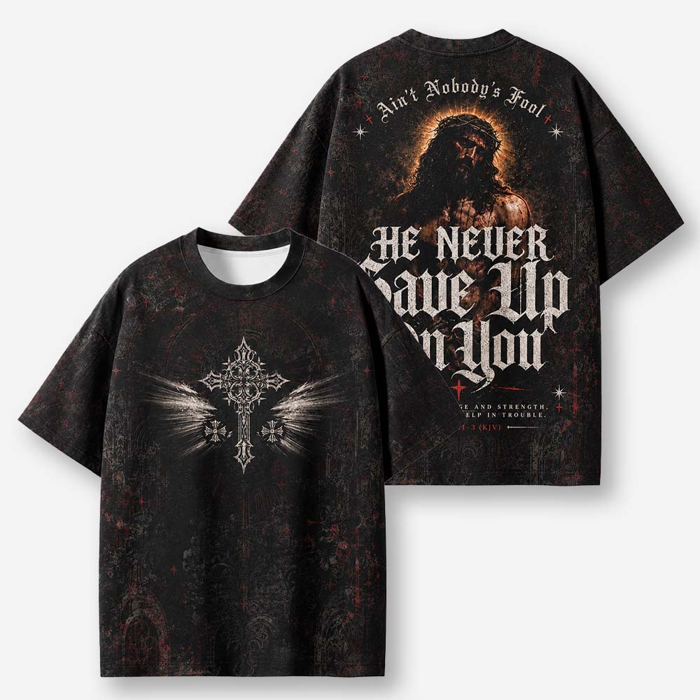 Never Gave Up Eco Oversized Graphic Tees · GRS Certified