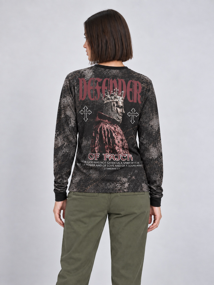 Crowned Defender Eco Oversized Long-Sleeve Graphic Tees · GRS Certified