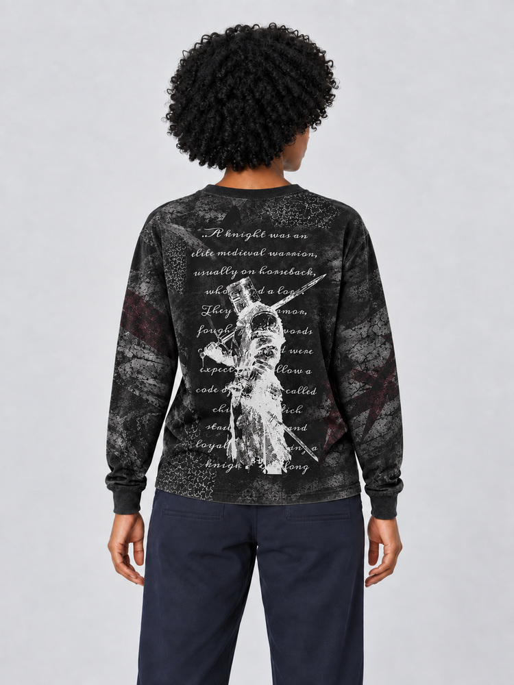 Armored Knight Eco Oversized Long-Sleeve Graphic Tees · GRS Certified